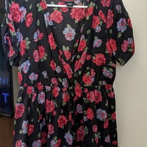 Torrid Surplice Blouse Black Rose Print